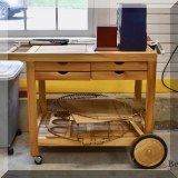 L02. Teak garden cart. 28”h x 37”w x 19”d 